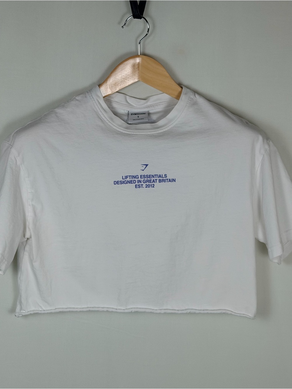 Gymshark Cropped Graphic Tee White Blue Back Print Lifting Shirt Small - Picture 2 of 4